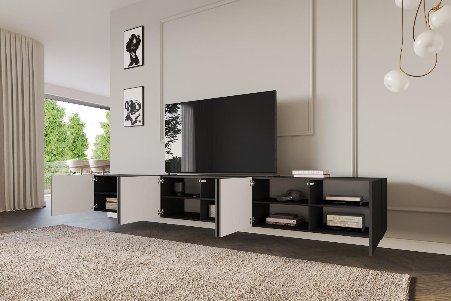 LOWBOARD ELIO-W 3x100x40x41 cm - Schwarz - Schwarz, Holzwerkstoff (300/40/41cm) - ALTDECOR