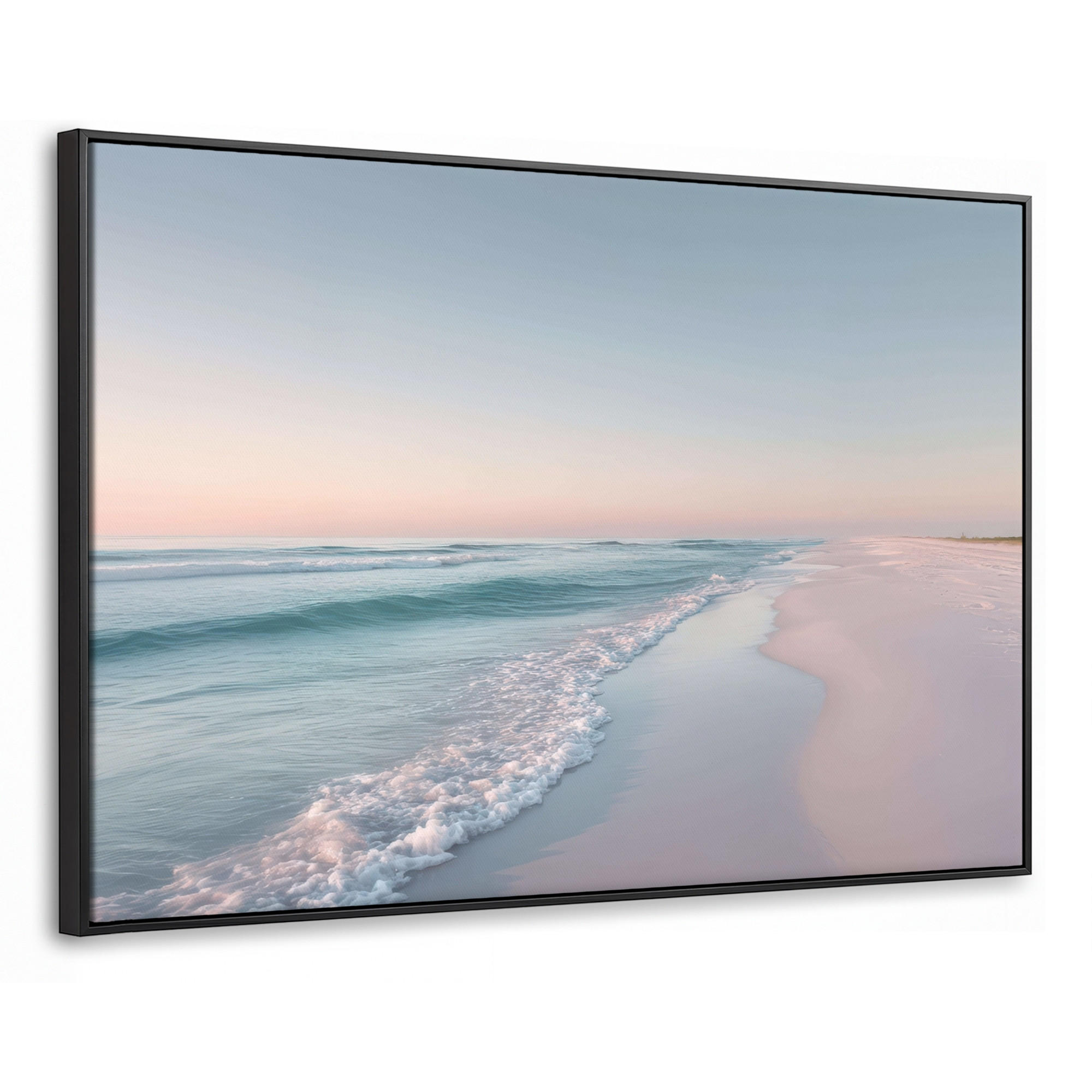 LEINWAND Bilder mit Rahmen - Küstenlinie - Pastell - Wasser - 90x60 - Pastellblau, Textil (90/60cm) - MuchoWow