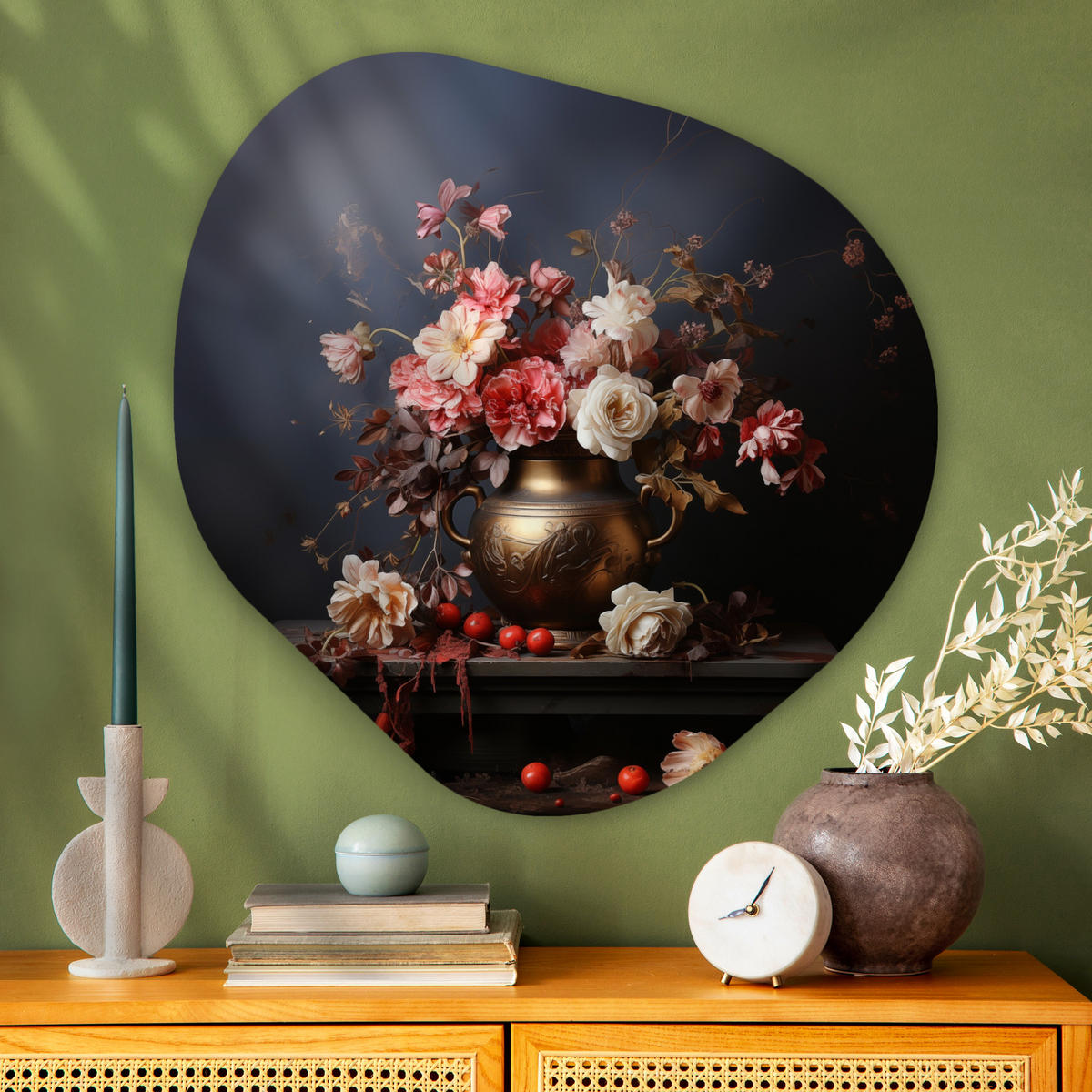 WANDBILD Stilleben - Blumen - Rosen - Blumenstrauß - Vase 90x90 cm - Dunkelbraun, Kunststoff (90/90cm) - MuchoWow
