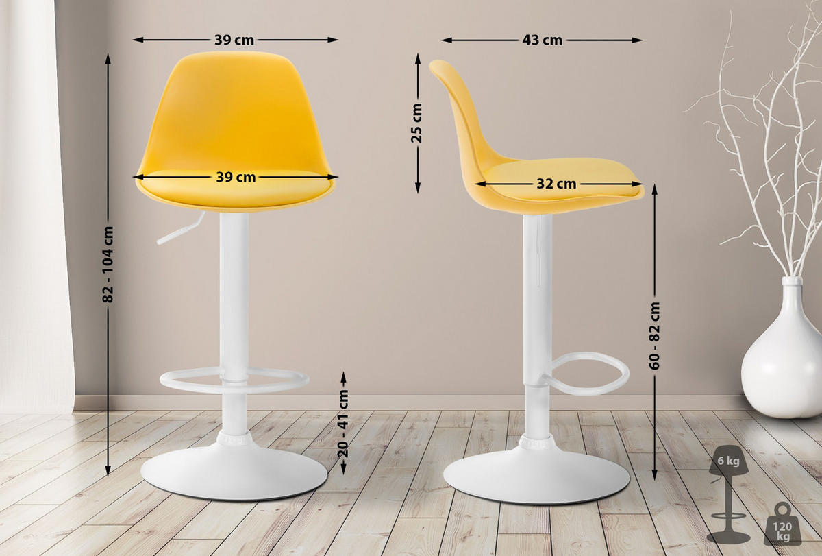 BARHOCKER Kunststoff gelb - Gelb/Weiß, Kunststoff/Metall (39/82/43cm) - CLP