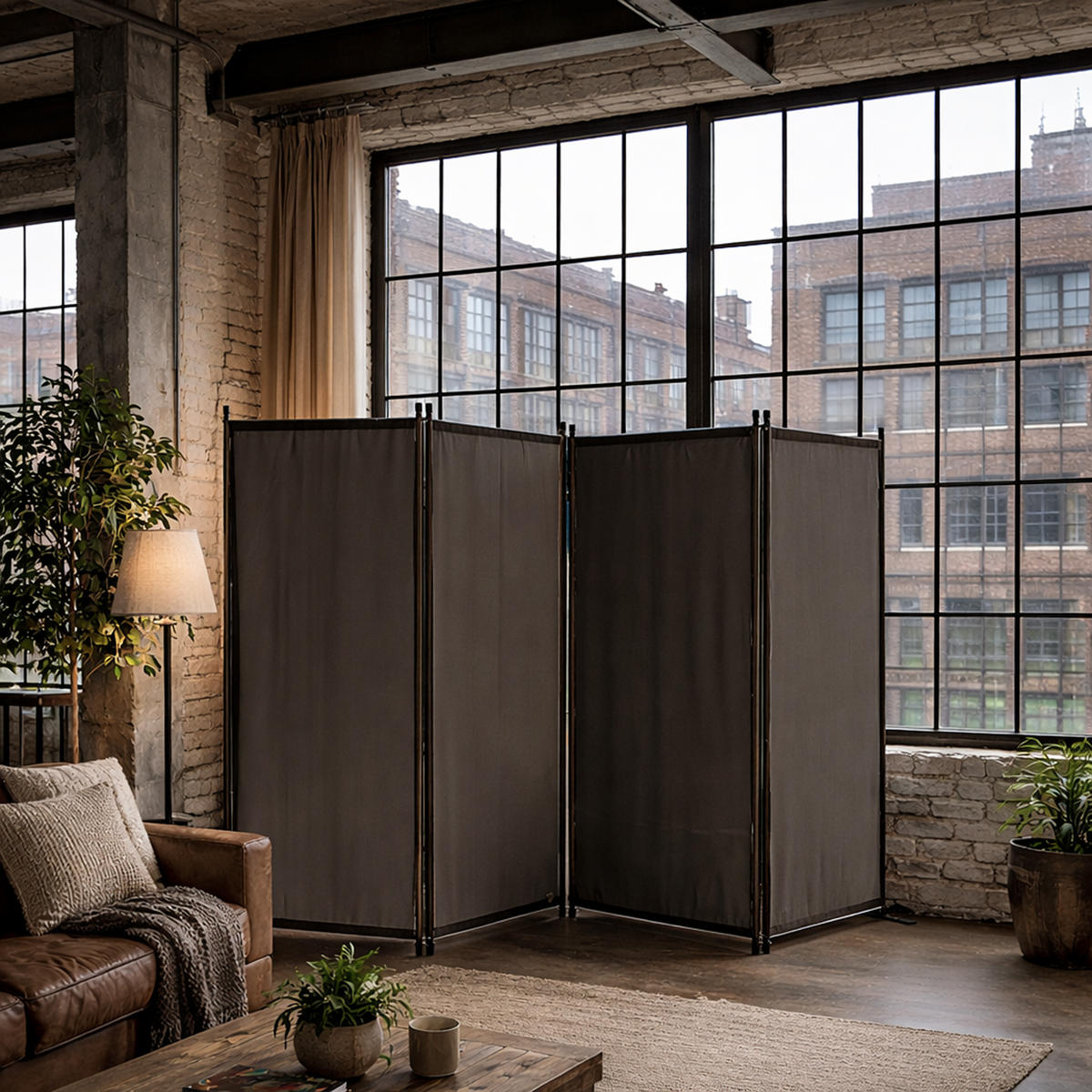 PARAVENT 4-tlg. 220x165 cm Beigegrau - Taupe, Metall (220/170cm) - QUICK STAR