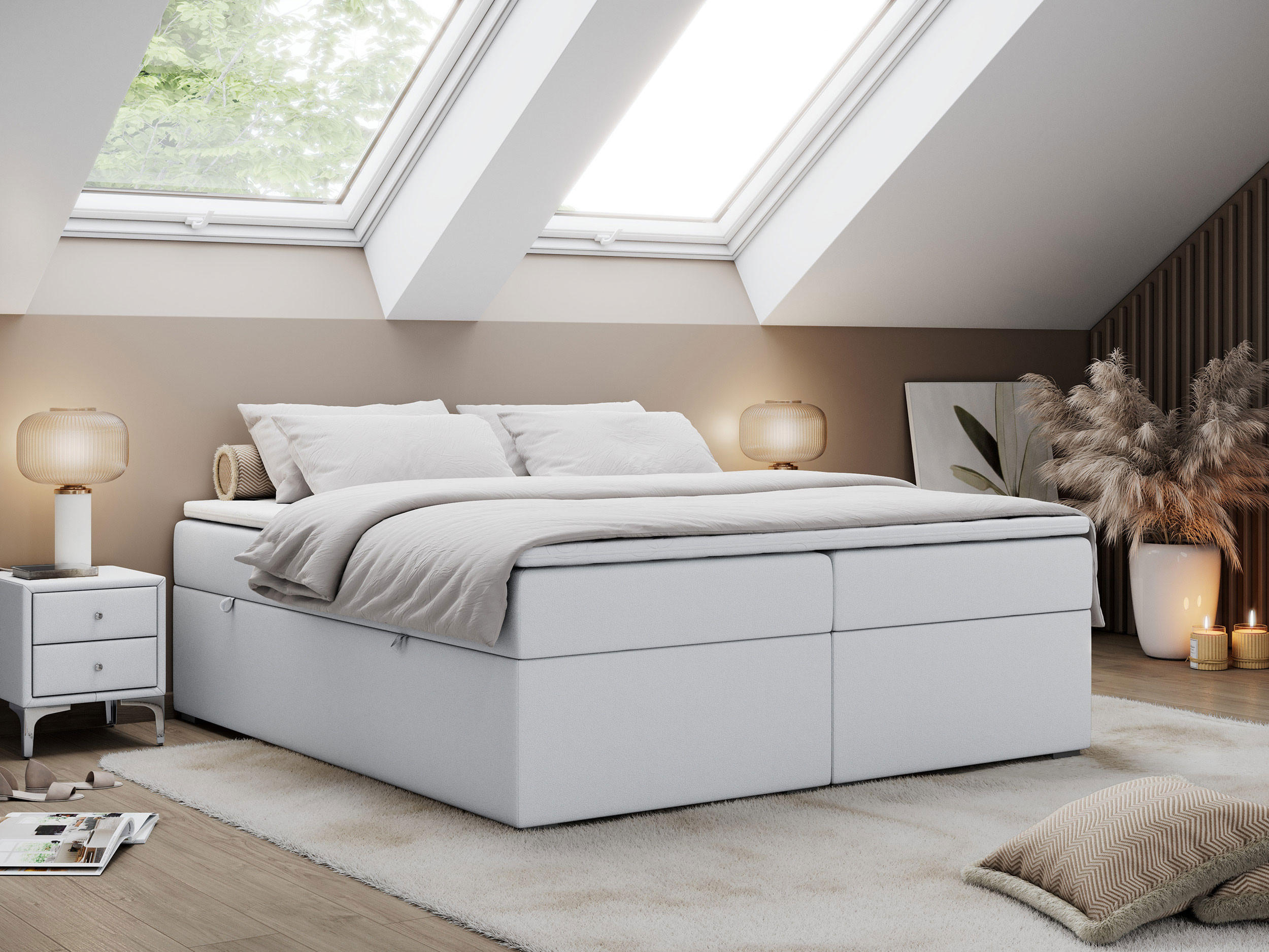 Thumbnail - MKS Boxbett, Weiß, Textil, 2-Sitzer, H3, Rechteckig, 160x200 cm, Schlafzimmer, Betten, Boxspringbetten