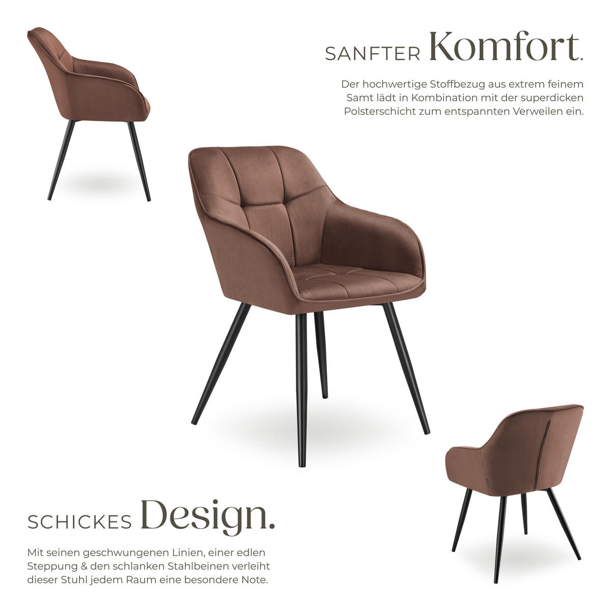 ESSZIMMERSTUHL 2er Set Marilyn 58 x 62 x 82 cm braun/schwarz - Schwarz/Braun, Kunststoff (58/82/62cm) - tectake