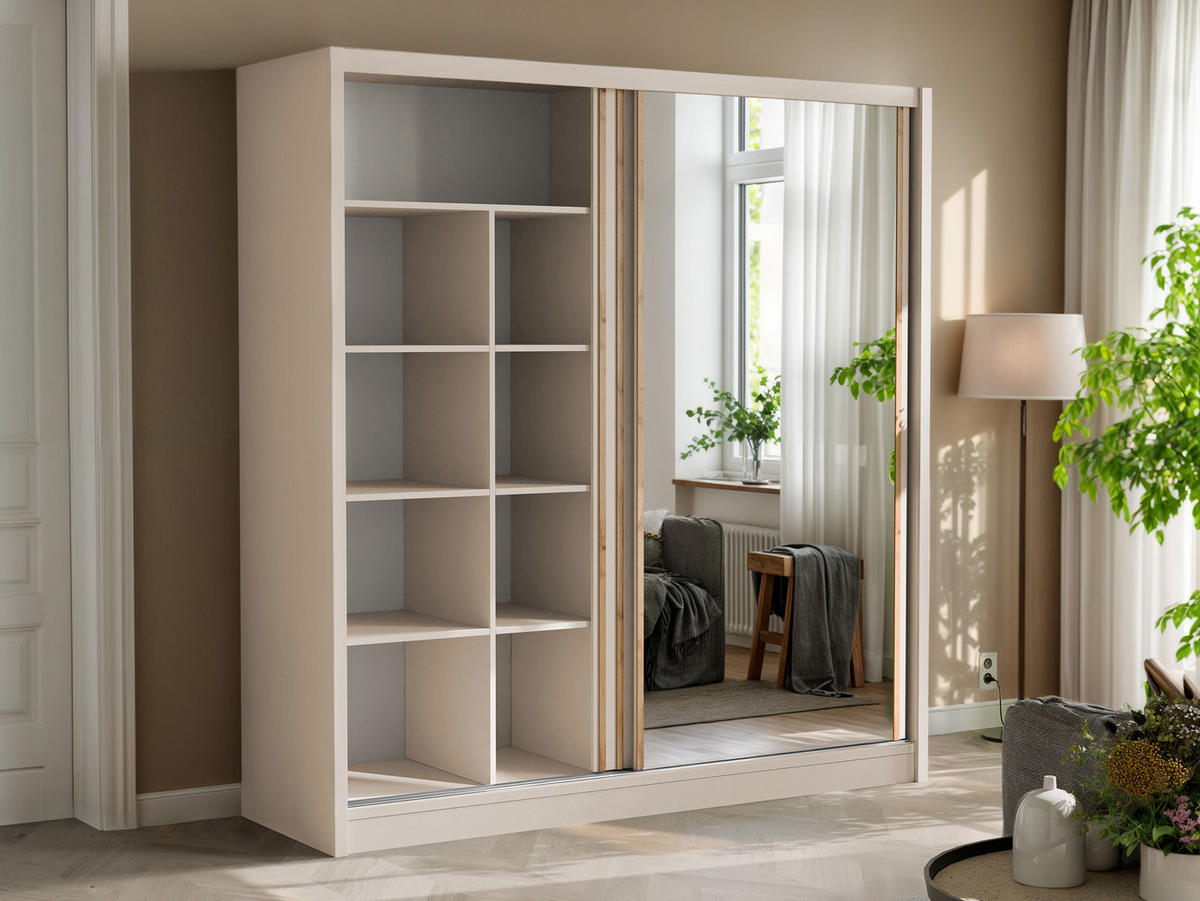 SCHWEBETÜRENSCHRANK London Lux 203 - Kaschmir, Holzwerkstoff (203/215/60cm) - MIRJAN24