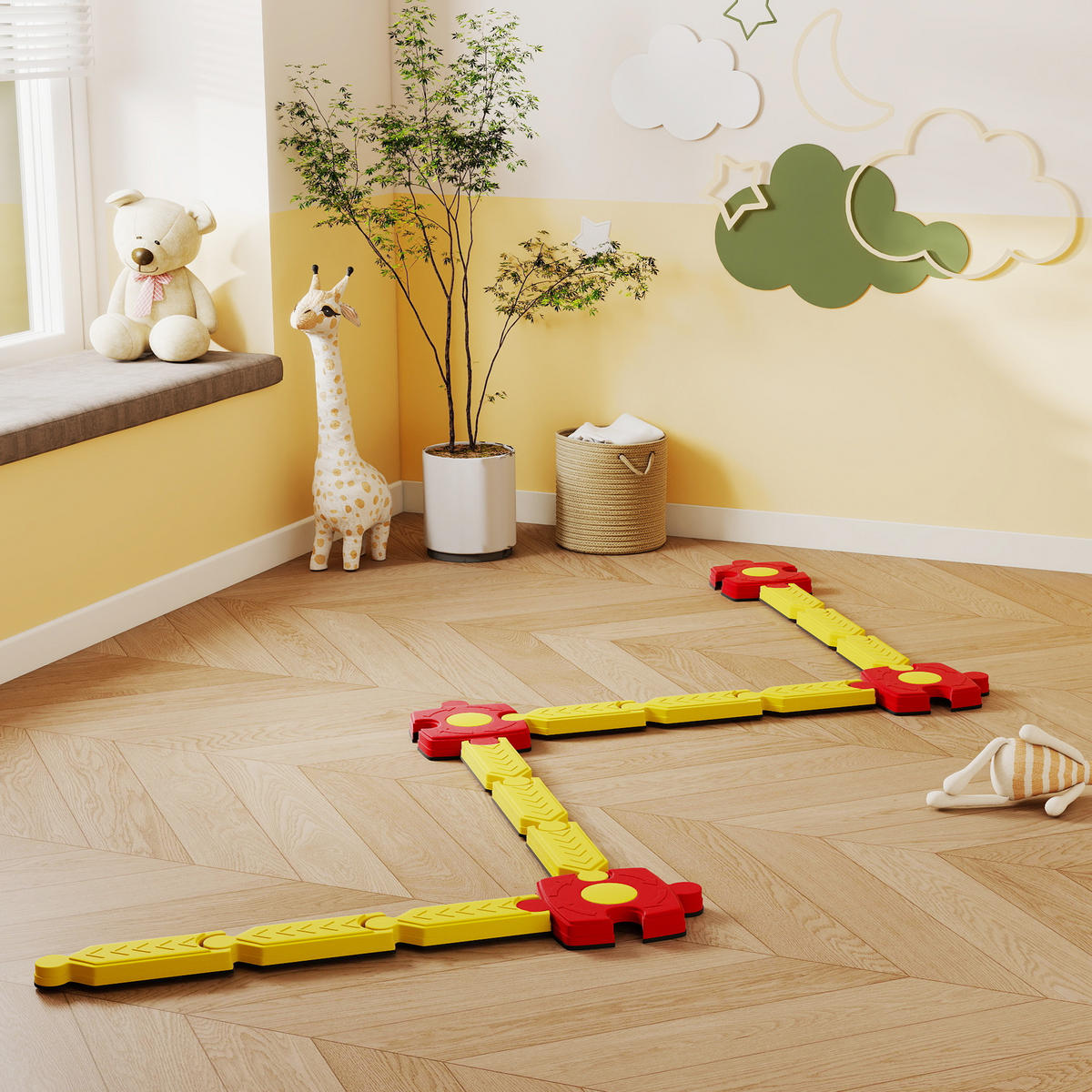 KINDER-SCHWEBEBALKEN mit 4 Balanciersteine für 3-8 Jahre Gelb - Gelb, Kunststoff (165.5/7/165.5cm) - AIYAPLAY