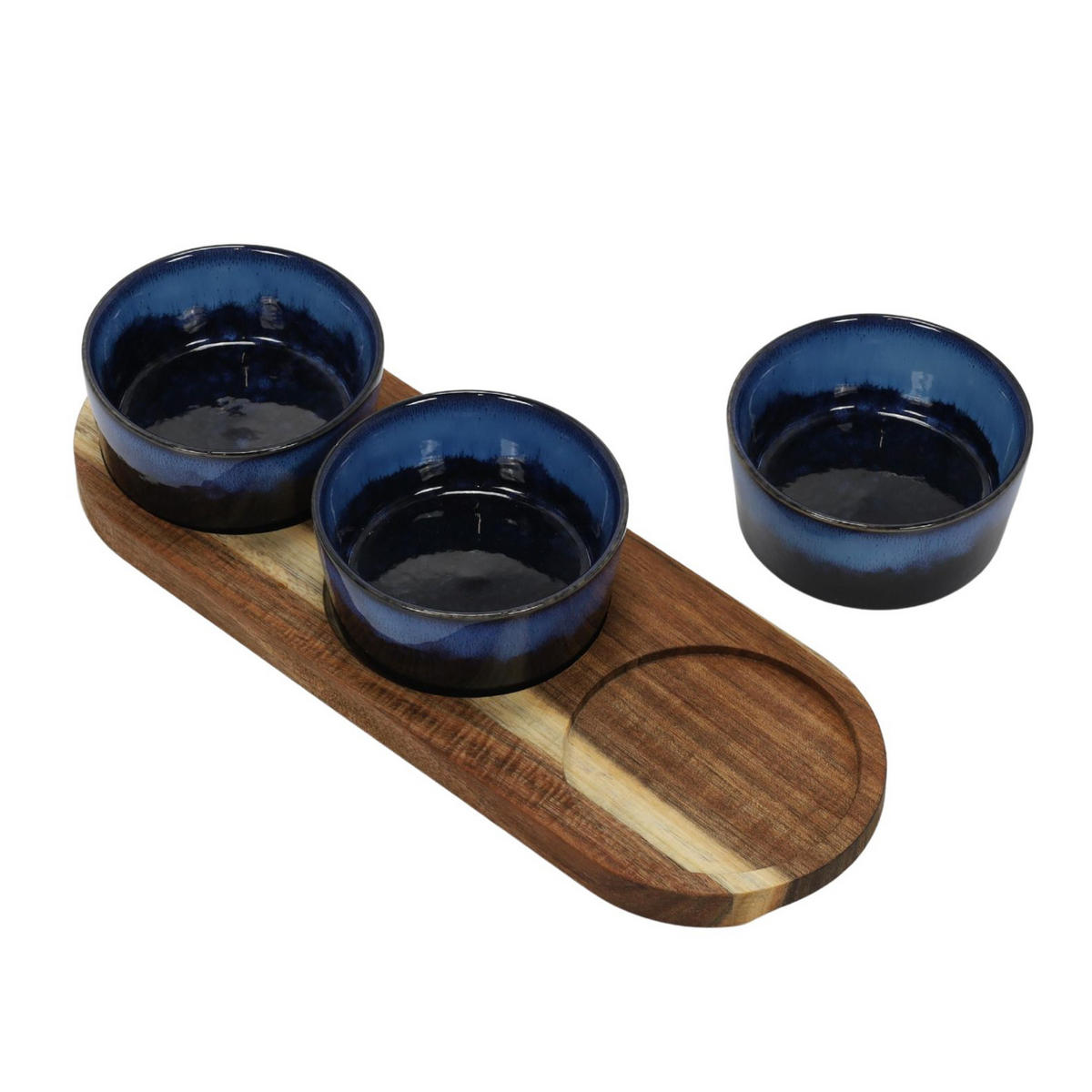 SNACKTABLETT mit Steingutschälchen Blau 29/10/4 cm - Dunkelblau, Keramik (10/4/29cm) - Excellent Houseware