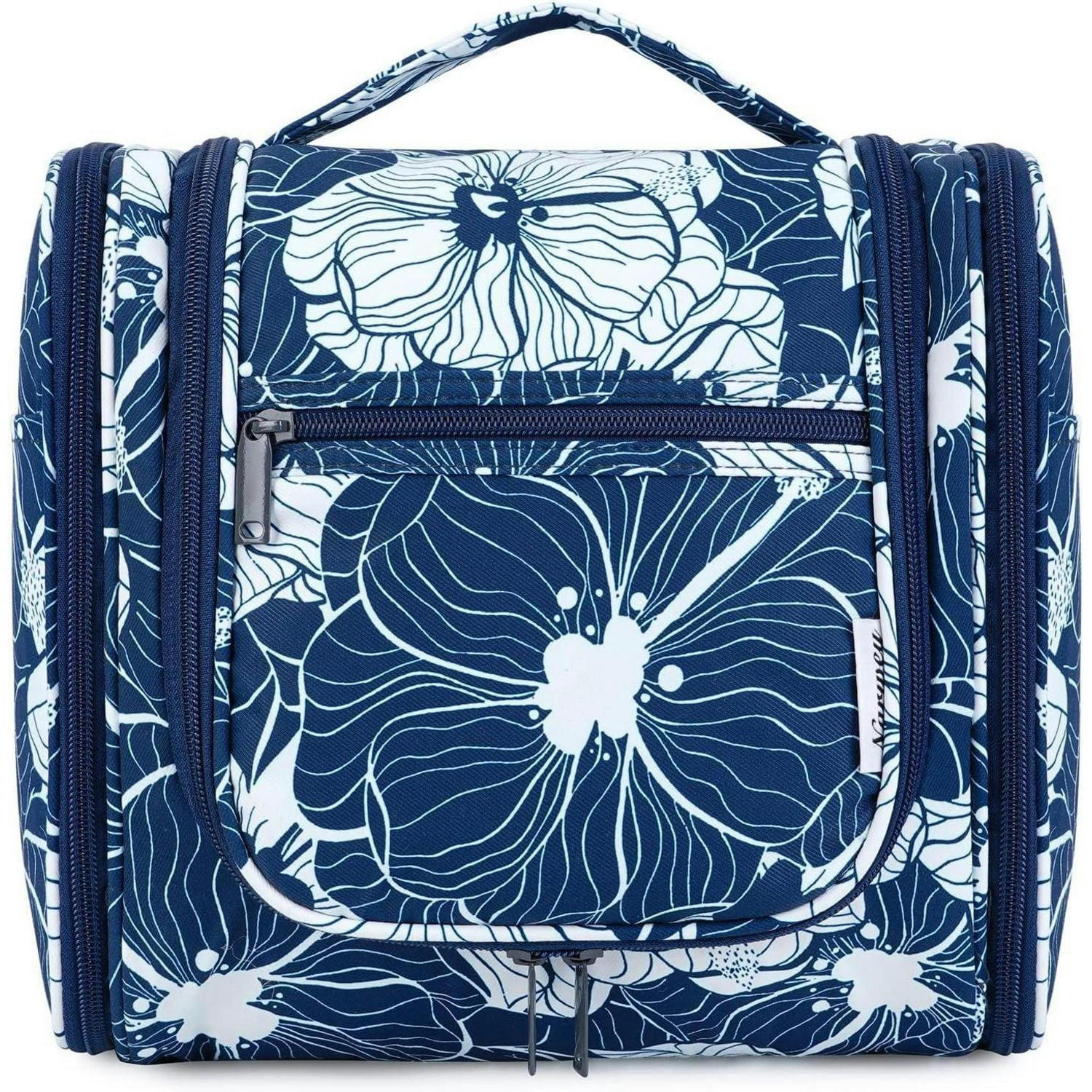 KULTURBEUTEL zum Aufhängen mit Blumenmuster 28 cm - Blau, Textil (5/1/5cm)