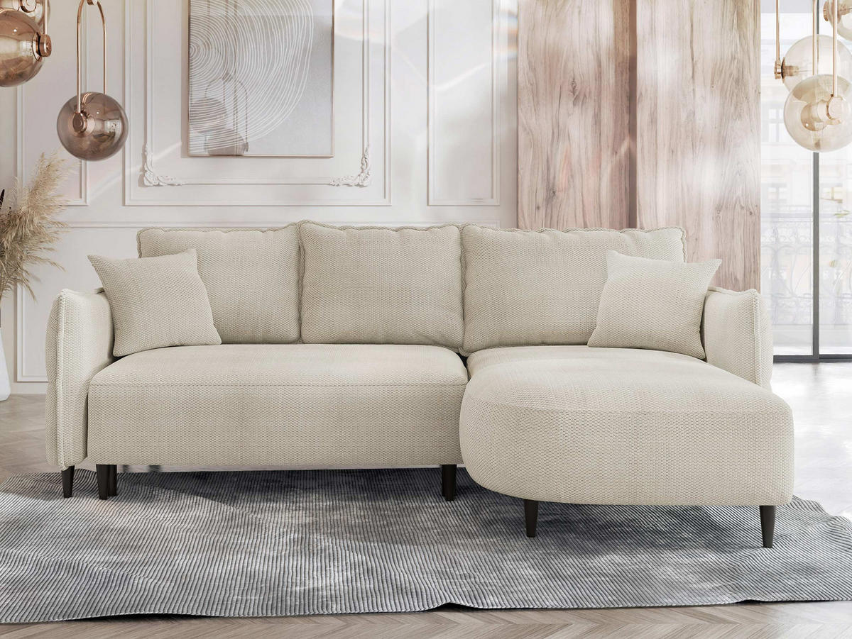 ECKSOFA Sycylia, Seite: Rechts - Creme/Schwarz, Holz/Textil (244/165cm) - MIRJAN24