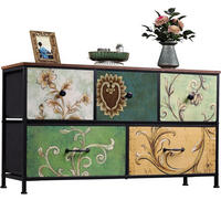 KOMMODE mit 5 Schubladen - bunte Vintage-Muster und Schwarzer Griff - Mehrfarbig - Multicolor, Metall (100/55.2/30cm) - DELFA