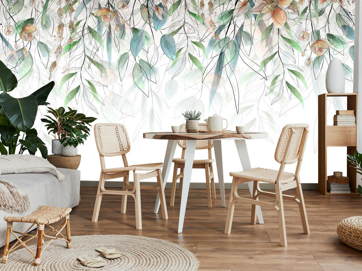 FOTOTAPETE für Esszimmer Blätter Abstraktion 500x350 - Orange/Weiß, Papier (500/350cm) - Muralo