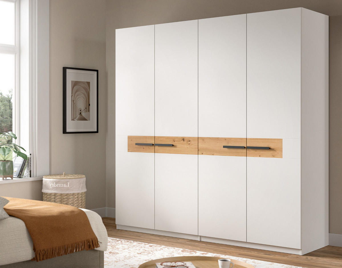 KLEIDERSCHRANK weiß, Artisan Eiche 200 x 201 cm, Drehtürenschrank 4-türig - Schwarz/Weiß, Holzwerkstoff/Kunststoff (200/201/55cm) - Inn.Furn