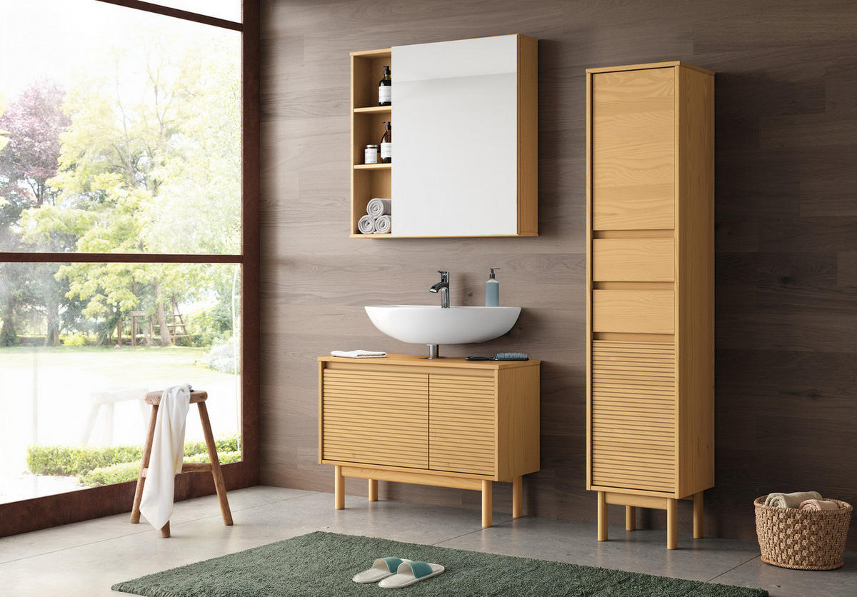 MASSIVER WASCHBECKENUNTERSCHRANK - Pinie massiv - Pinienfarben, Holz (83/62/35cm) - home24