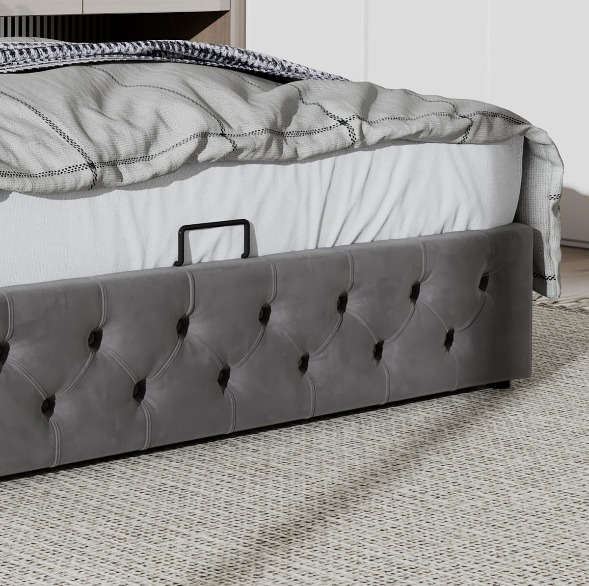 POLSTERBETT mit Bettkasten 160x200 cm Samt Grey - Grau, Metall (160/200cm) - Meubliv