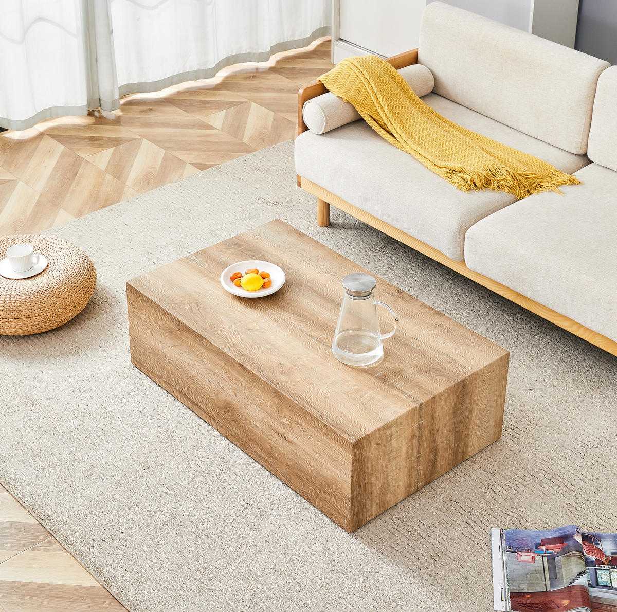 COUCHTISCH 90/50/30 cm ohne Montage mit Holzmaserung und rutschfesten Füßen, Holzfarben - Naturfarben, Holzwerkstoff (90/50/30cm) - Redom