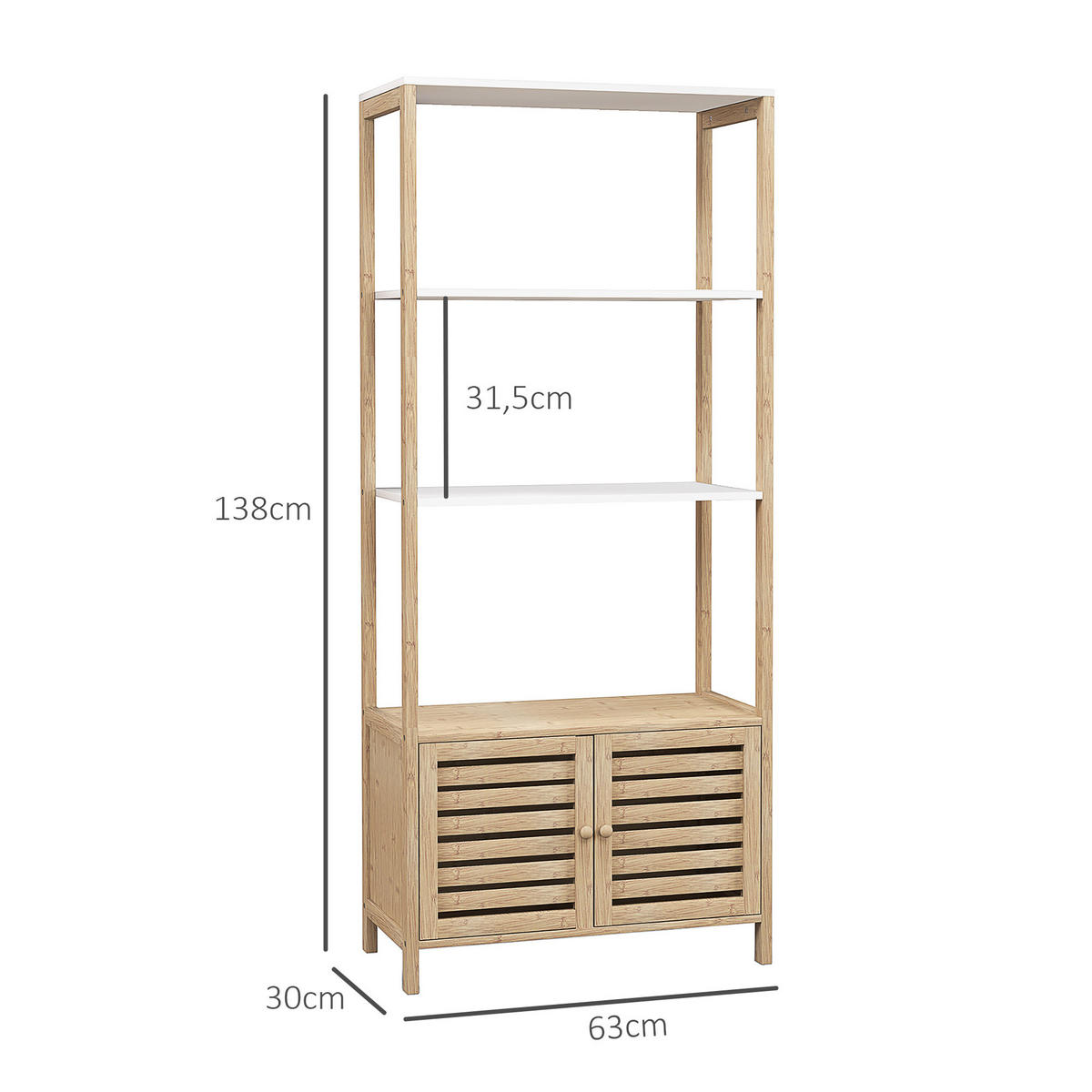 BADEZIMMERSCHRANK Natur und Weiß 63/30/138 cm - Weiß, Holz (63/138/30cm) - PANGIVO