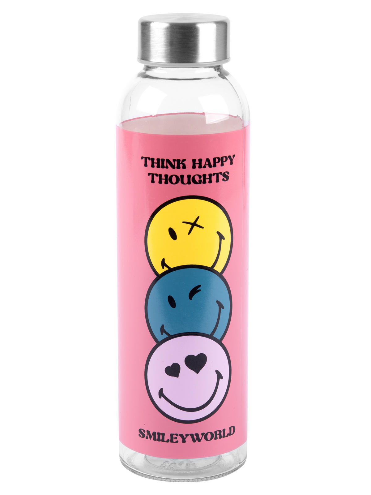 TRINKFLASCHE Smileyworld Smiley Pink 500 ml - Pink, Glas (0.5L) - United Labels