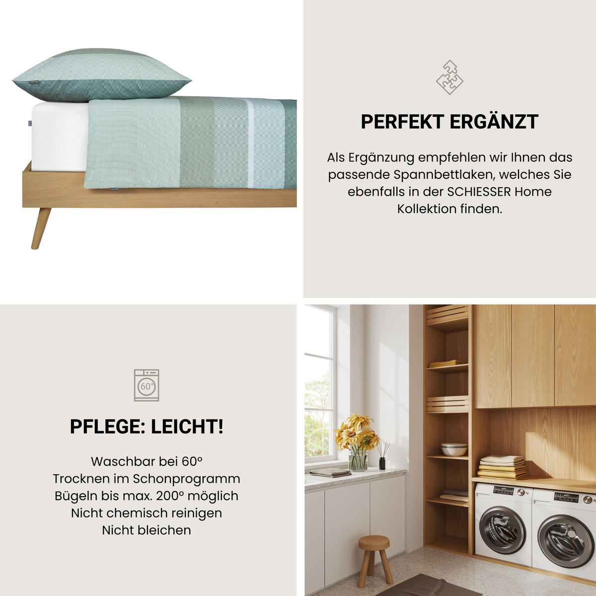 BETTWÄSCHESET Endy Stripes - Renforcé - 2-teilig - 155 x 220 cm - Grün - Grün, Textil (155/220cm) - SCHIESSER