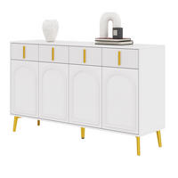 SIDEBOARD 140/38/82 cm mit 4 Türen & 4 Schubladen in Weiß mit Goldakzenten - Weiß, Holzwerkstoff (140/82/38cm) - BEAOK