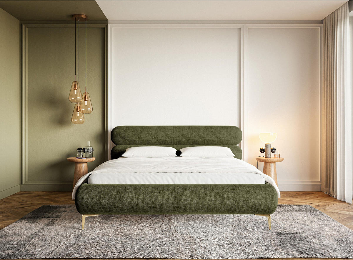 POLSTERBETT Roule Olivgrün Chenille mit goldenen Metallbeinen 140 cm - Goldfarben/Olivgrün, Textil/Metall (140/200cm) - Selsey