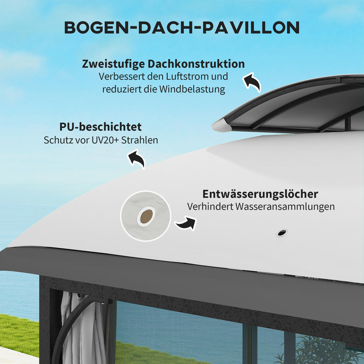 PAVILLON mit Doppeldach - Hellgrau, Metall (330/294/395cm) - Outsunny