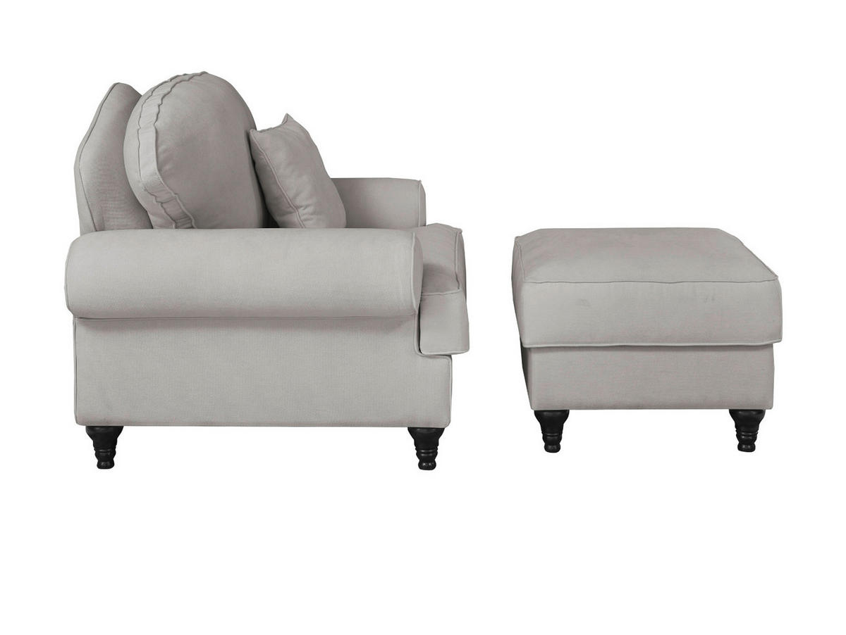 SESSEL-SET hellgrau Landhaus, Loungesessel inklusive Hocker - Hellgrau/Braun, Holz/Textil (175/95/110cm) - Furn.Design