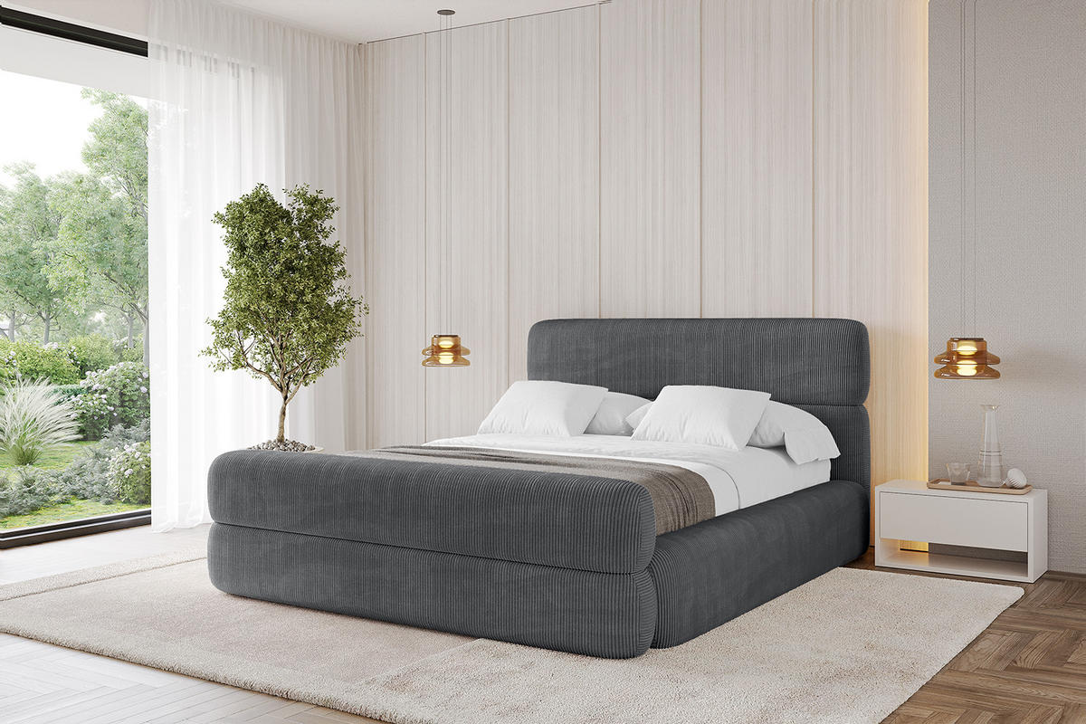 POLSTERBETT mit Bettkasten, Fußteil und Lattenrost, Boxbett mit Matratze H3/H4 - ENORA-Z 180x200 Dunkelgrau - Anthrazit, Holzwerkstoff/Textil (180/200cm) - ALTDECOR