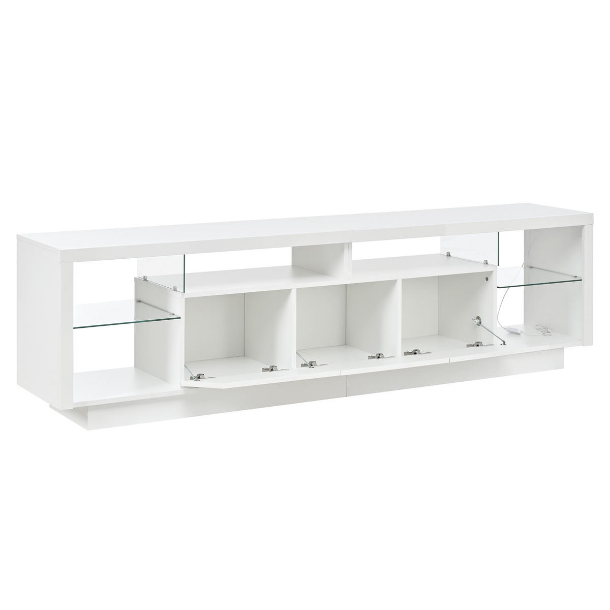 TV-SCHRANK 200/38/55 cm Weiß Hochglanz mit LED-App und 3 Türen - Weiß, Holzwerkstoff (200/55/38cm) - Oxeza