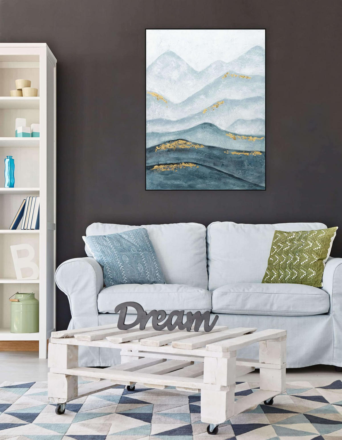 RUČNE MAĽOVANÝ AKRYLOVÝ OBRAZ 75/100 cm, petrolejový, prírodný a botanický motív - petrolejová, drevo/textil (75/100cm) - KUNSTLOFT
