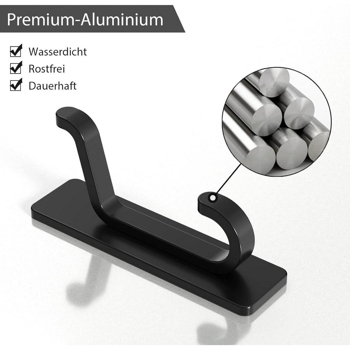 KLEBEHAKEN 2-teiliges Set Schwarz 6 kg Tragkraft - Schwarz, Metall (3.3/8/2.2cm)