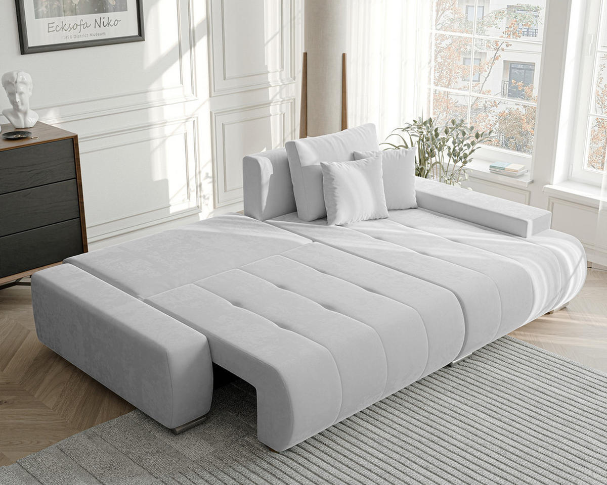 ECKSOFA NIKO Rechts, mit Schlaffunktion und Bettkasten, Hellgrau - Hellgrau, Textil (227/153cm) - Idohome