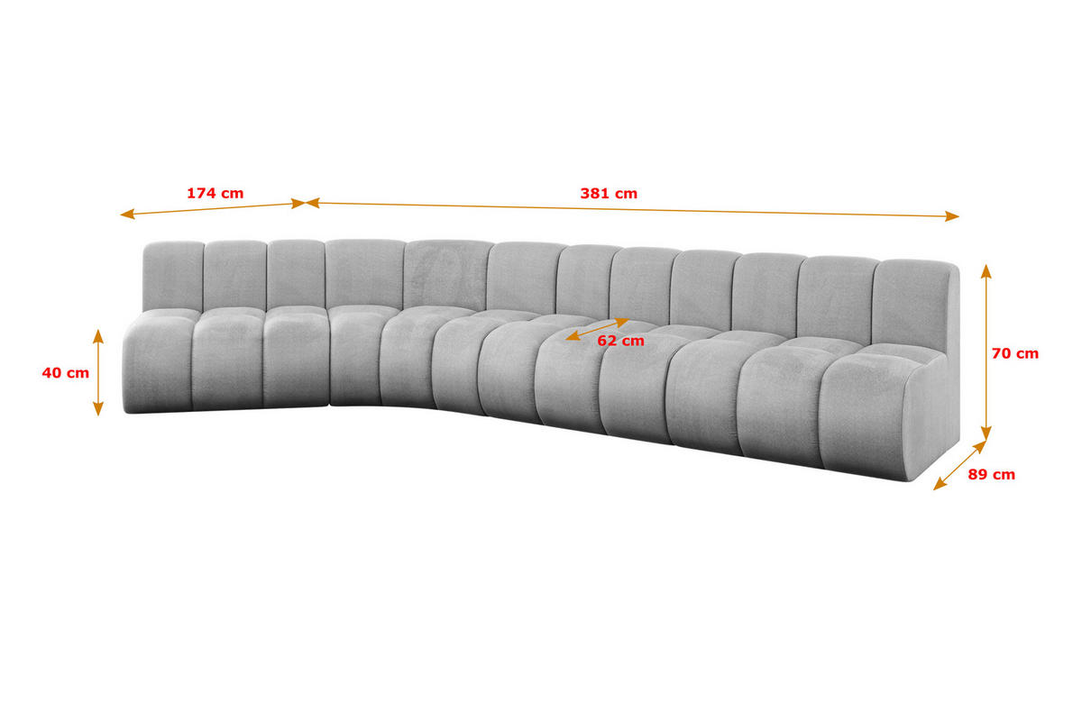 ECKSOFA modulares Sofa Montra-L2 - 381x174x70 cm Grau - Hellgrau, Holzwerkstoff/Textil (381/174cm) - ALTDECOR