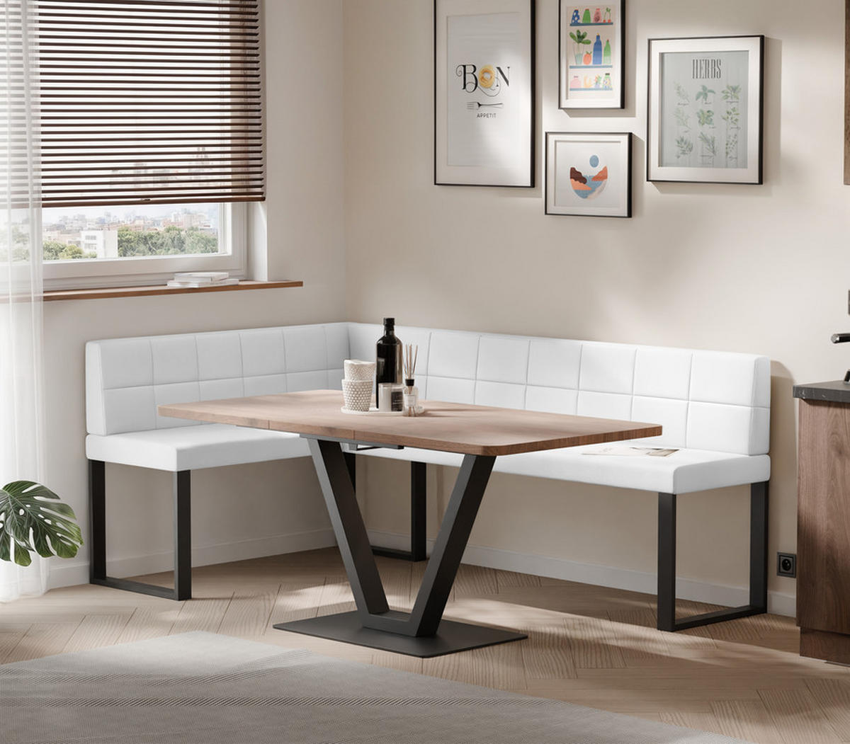 ECKBANK links SANA U Kunstleder gesteppt, 128/168 cm Weiß - Weiß, Kunststoff/Textil (128/168cm) - Idohome