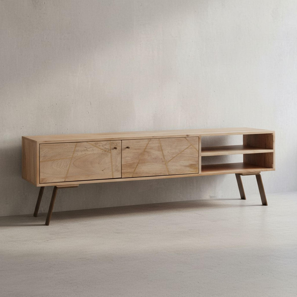 LOWBOARD Mango Massivholz Metall Landhausstil Modell Garda für Fernseher bis 55 Zoll - Goldfarben/Braun, Holz/Metall (145/47/35cm) - KADIMA DESIGN