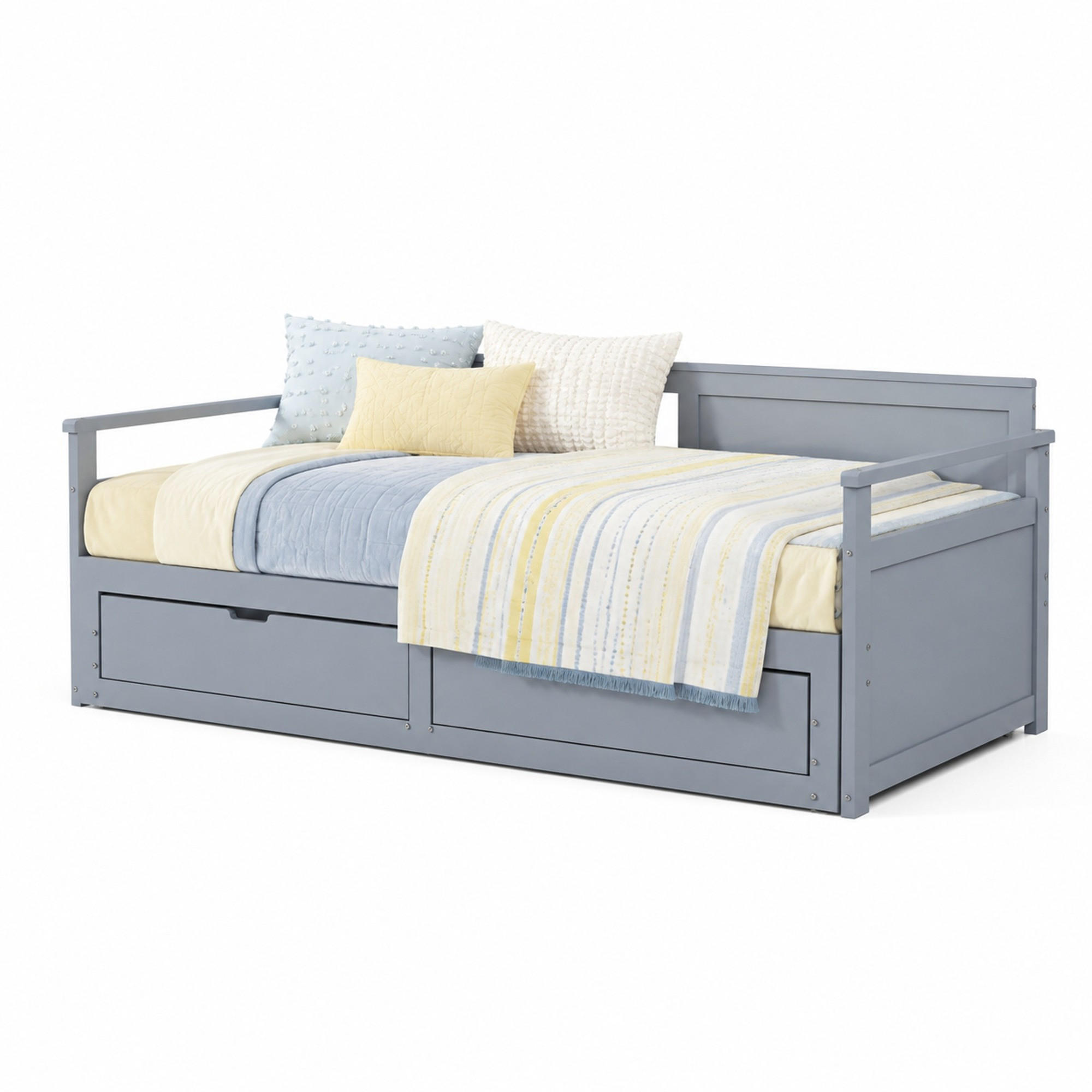 VÝSUVNÁ POSTEL 90/190 cm & 180/190 cm v šedé barvě se zásuvkami - šedá, dřevo/kompozitní dřevo (90/190cm) - CHICFURN