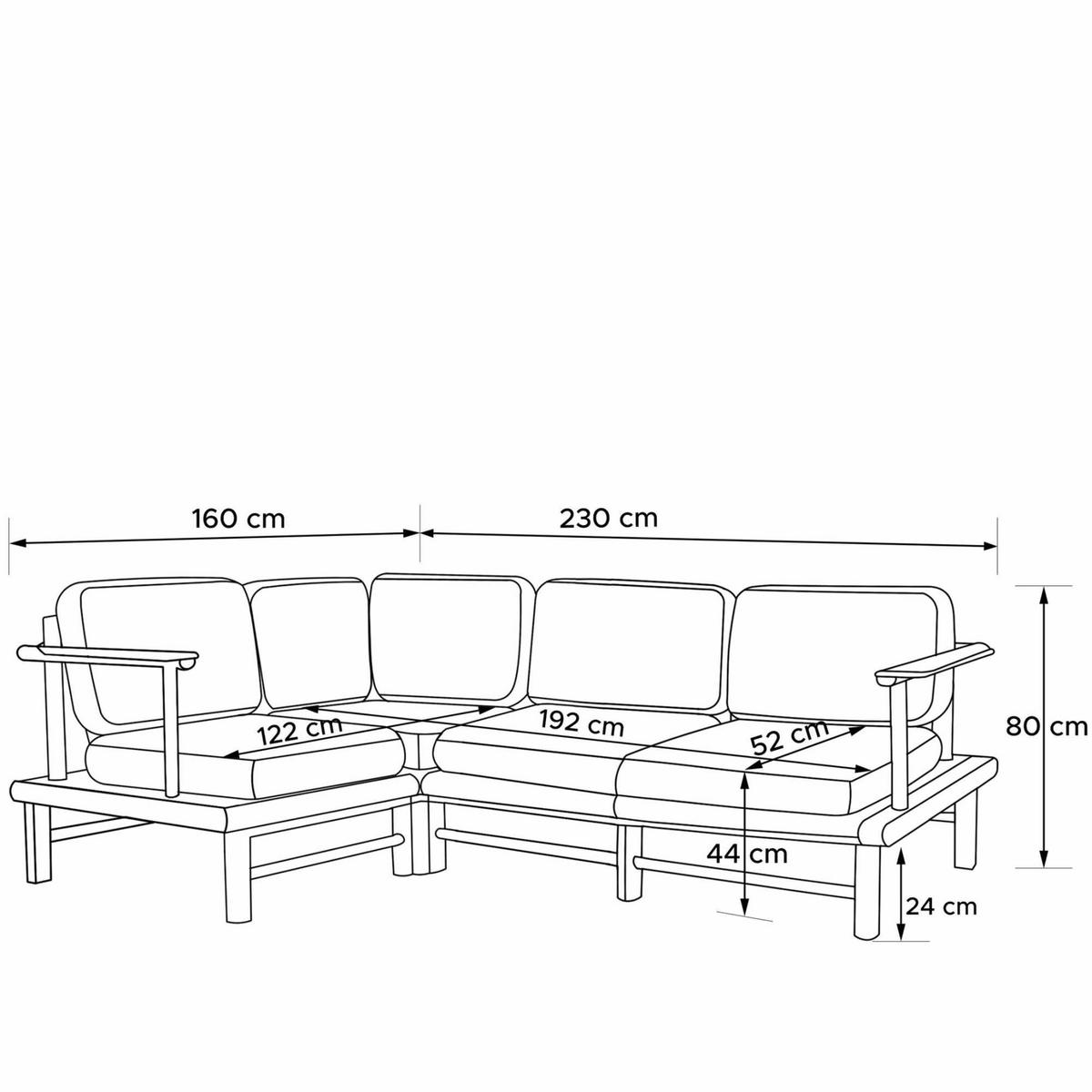 LOUNGESOFA ATREDA links - Creme, Holz/Textil (230/74/160cm) - KONSIMO®