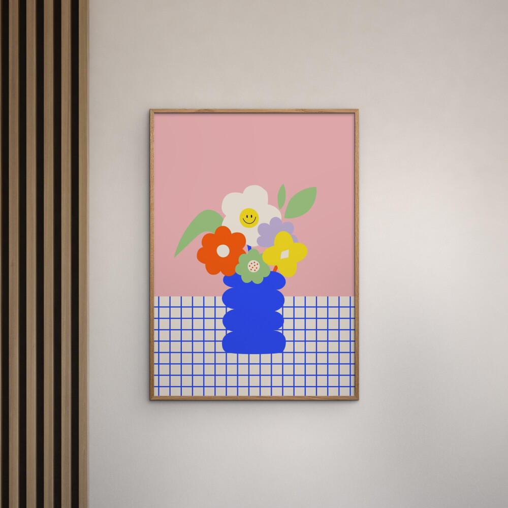 POSTER mit Rahmen Affordable Art Prints x Maren Gross - Happy Daisy - Eichefarben/Multicolor, Holz/Papier (70/100cm) - Poster&Frame