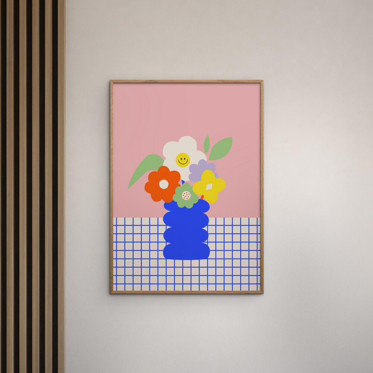 POSTER mit Rahmen Affordable Art Prints x Maren Gross - Happy Daisy - Eichefarben/Multicolor, Holz/Papier (70/100cm) - Poster&Frame
