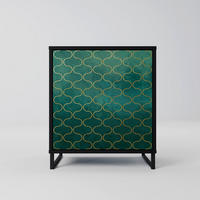 SIDEBOARD TESSELATED GREENERY, Schwarz, 57,5x42x67,5 cm, Schwarze Metall-Rahmenfüße - Multicolor/Schwarz, Holzwerkstoff/Metall (57.5/67.5/42cm) - SpaceRebels