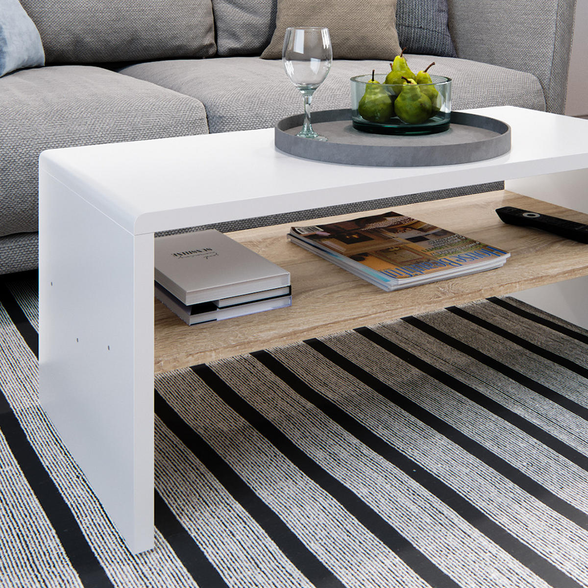 COUCHTISCH Weiß/Sonoma 99.6 x 39.8 cm - Weiß/Sonoma Eiche, Holzwerkstoff (39.8/99.6/40.1cm) - Vicco