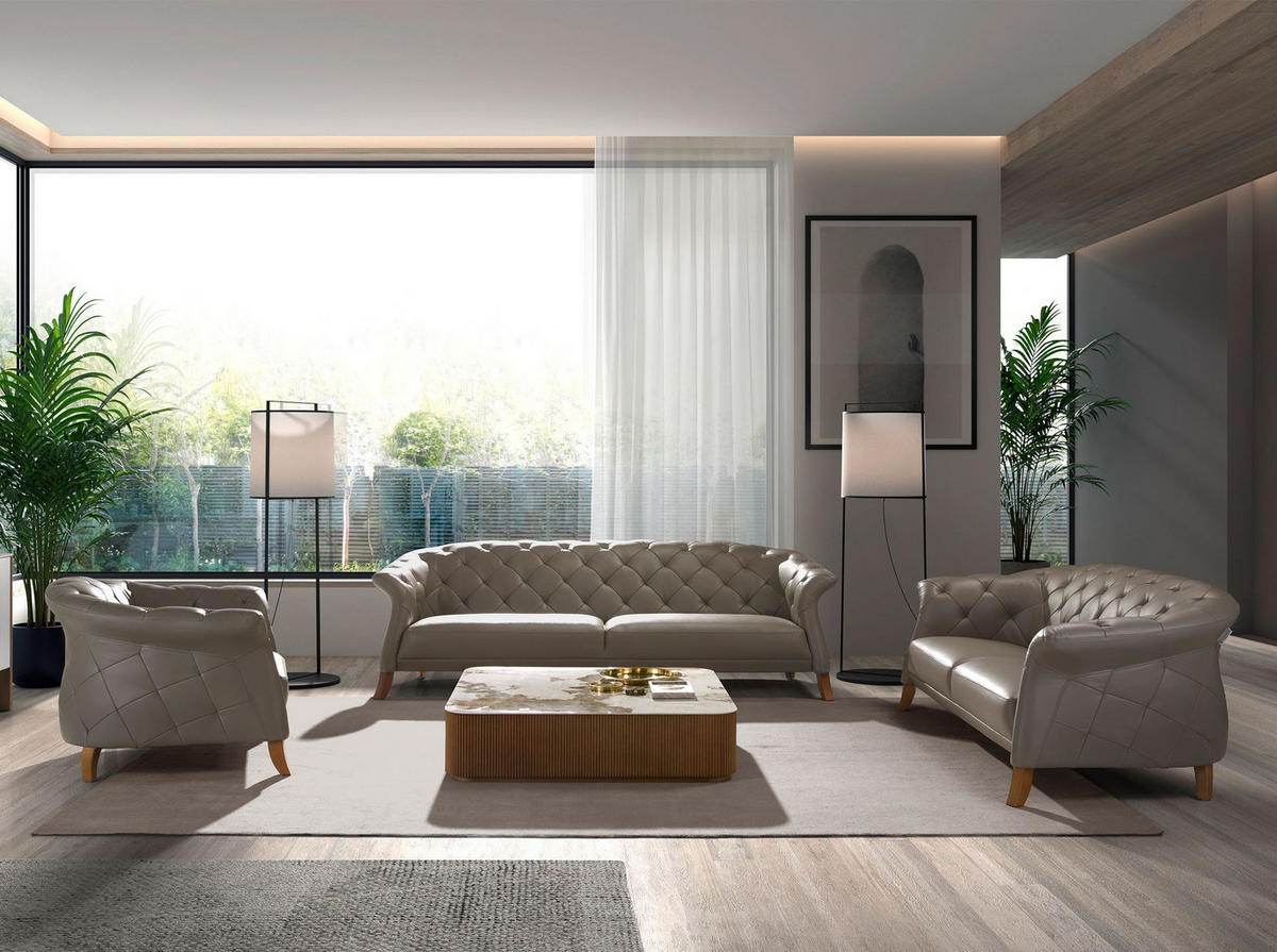 CHESTERFIELD-SESSEL Grauer Ledersessel 112/99/81 cm - Grau/Honig, Leder (112/81/99cm) - ANGEL CERDA