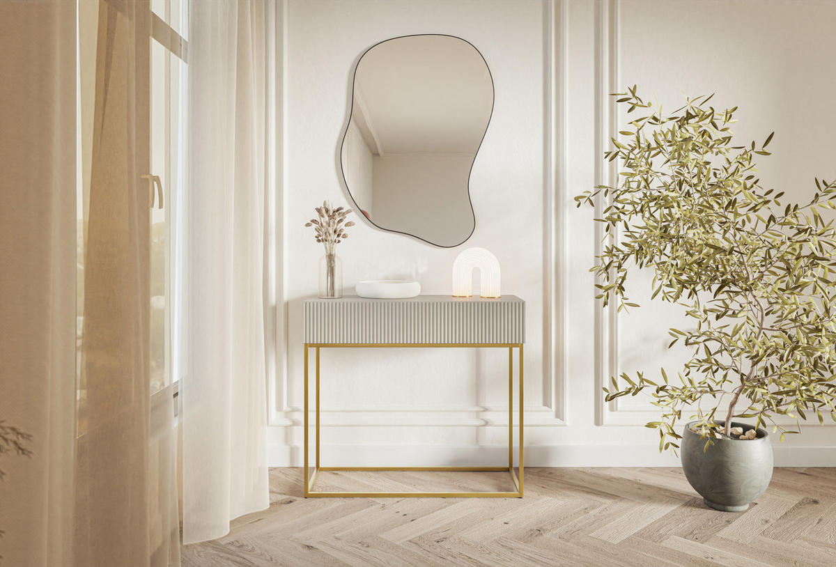 KONSOLENTISCH Veldio Graubeige mit goldenen Beinen 90 cm - Greige/Goldfarben, Holzwerkstoff/Metall (35.6/90/79cm) - Selsey