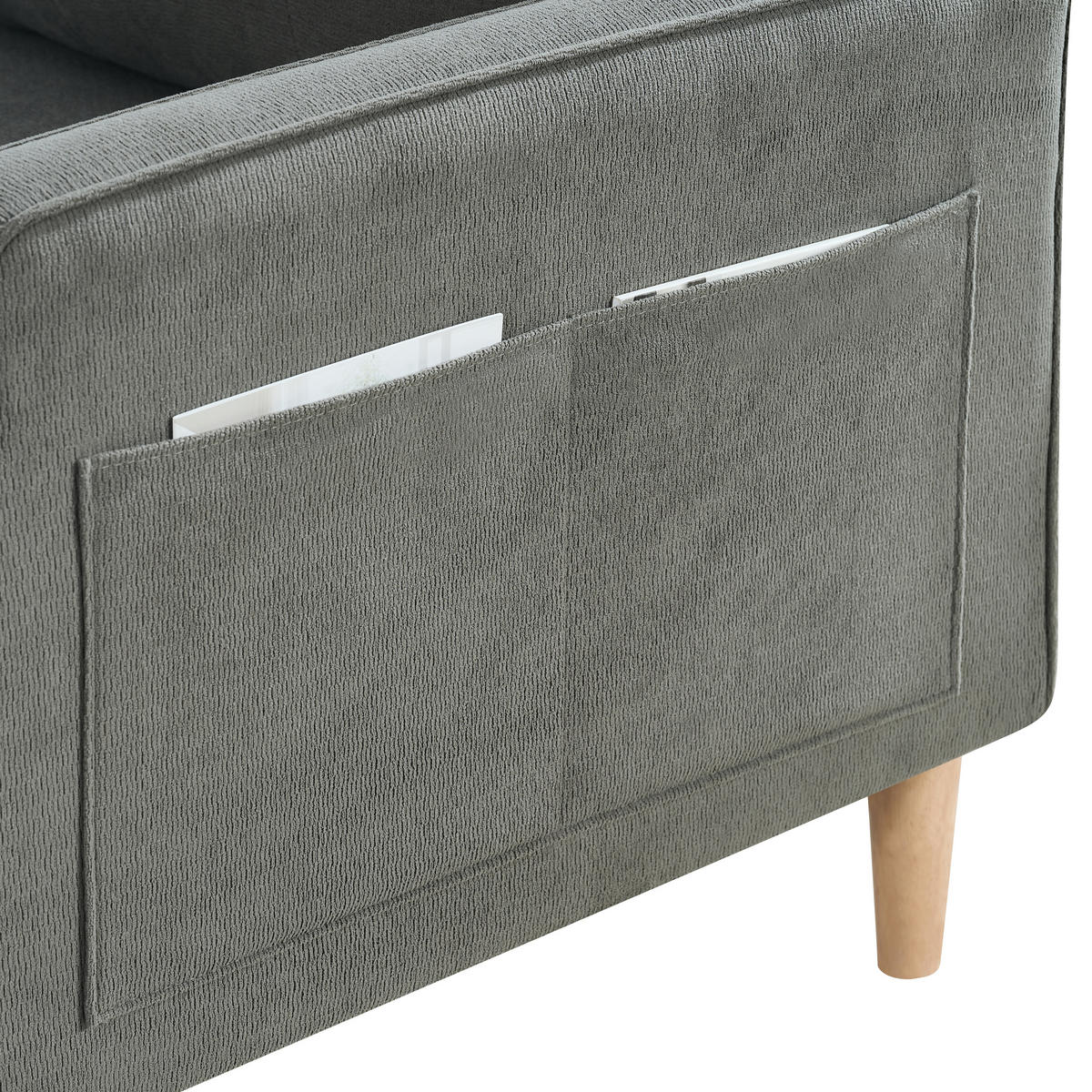 2-SITZER SOFA Polyester Dunkelgrau mit USB - Dunkelgrau, Holz/Holzwerkstoff (135/85/72cm) - WISHDOR