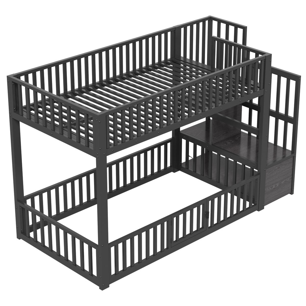 ETAGENBETT 90/200 cm Schwarz mit Stauraumleiter und LED - Schwarz, Metall (90/200cm) - Oxeza