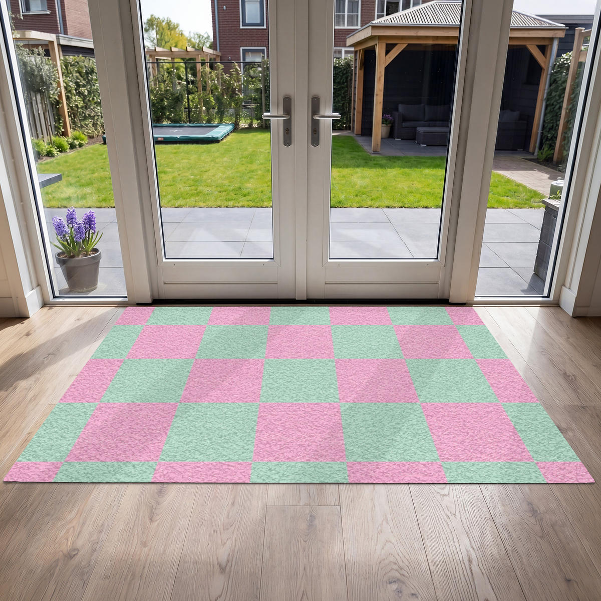 FUSSMATTE Schachbrettmuster - Grün - Rosa - Würfel Fußabtreter 180x120 cm - Mintgrün, Kunststoff (180/120cm) - MuchoWow