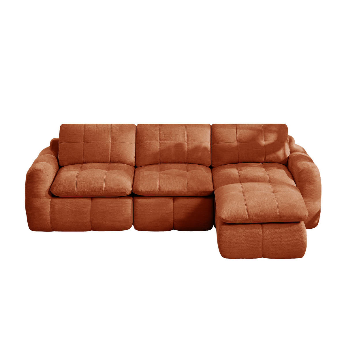 ECKSOFA DE-34464 L-Form mit Ottoman und Chenille-Bezug Orange - Orange, Textil (160/264cm) - ComfortXL