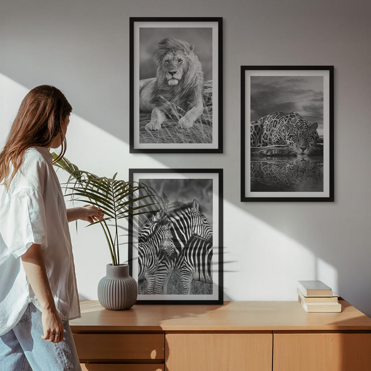 WANDBILDER 3er-Set - 40x60 cm Schwarzer Rahmen - Wildtiere der Savanne - Schwarz, Kunststoff (40/60cm) - ArtPrintCave