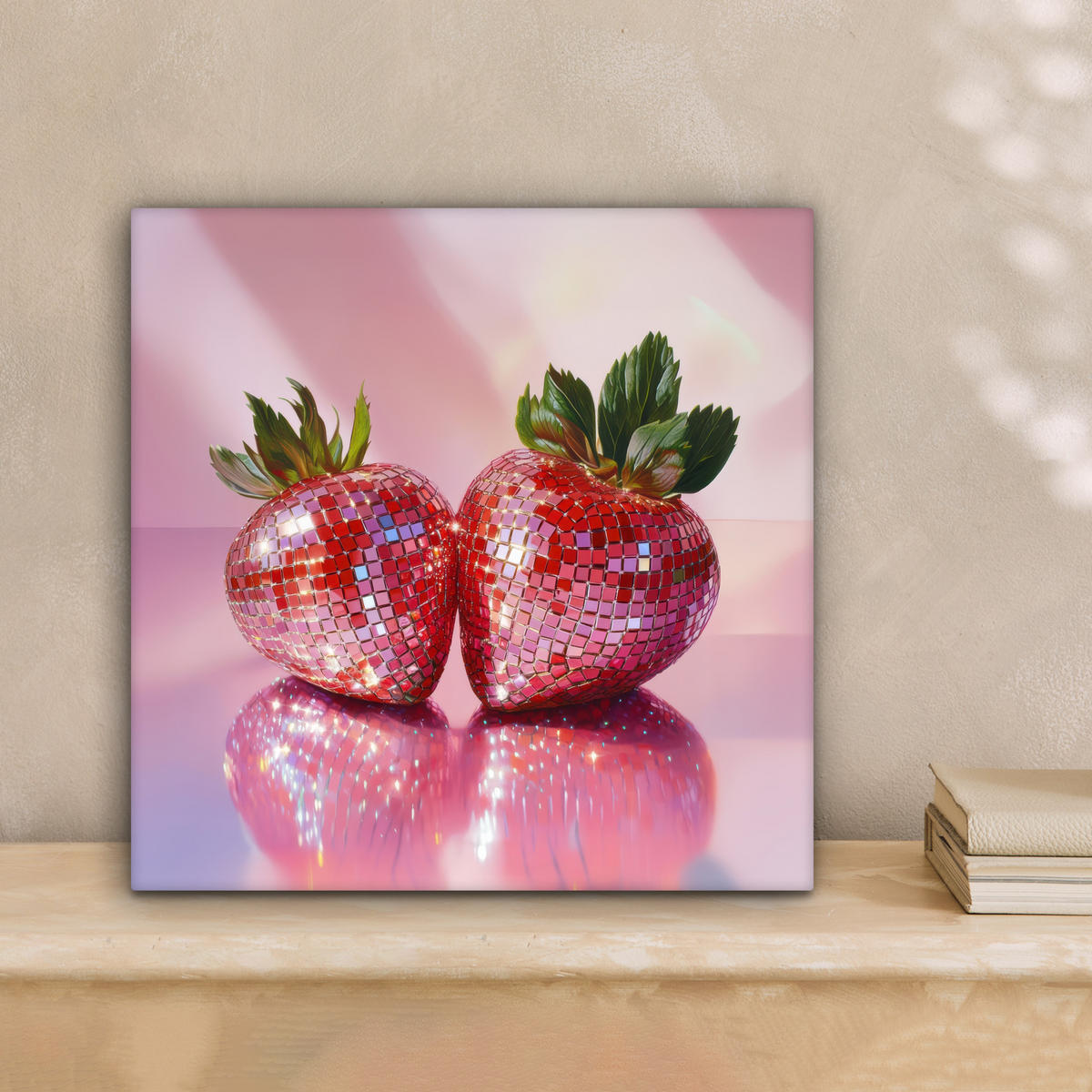 LEINWANDBILD Disco - Obst - Glitzer - Erdbeere 20x20 cm - Pink, Textil (20/20cm) - MuchoWow