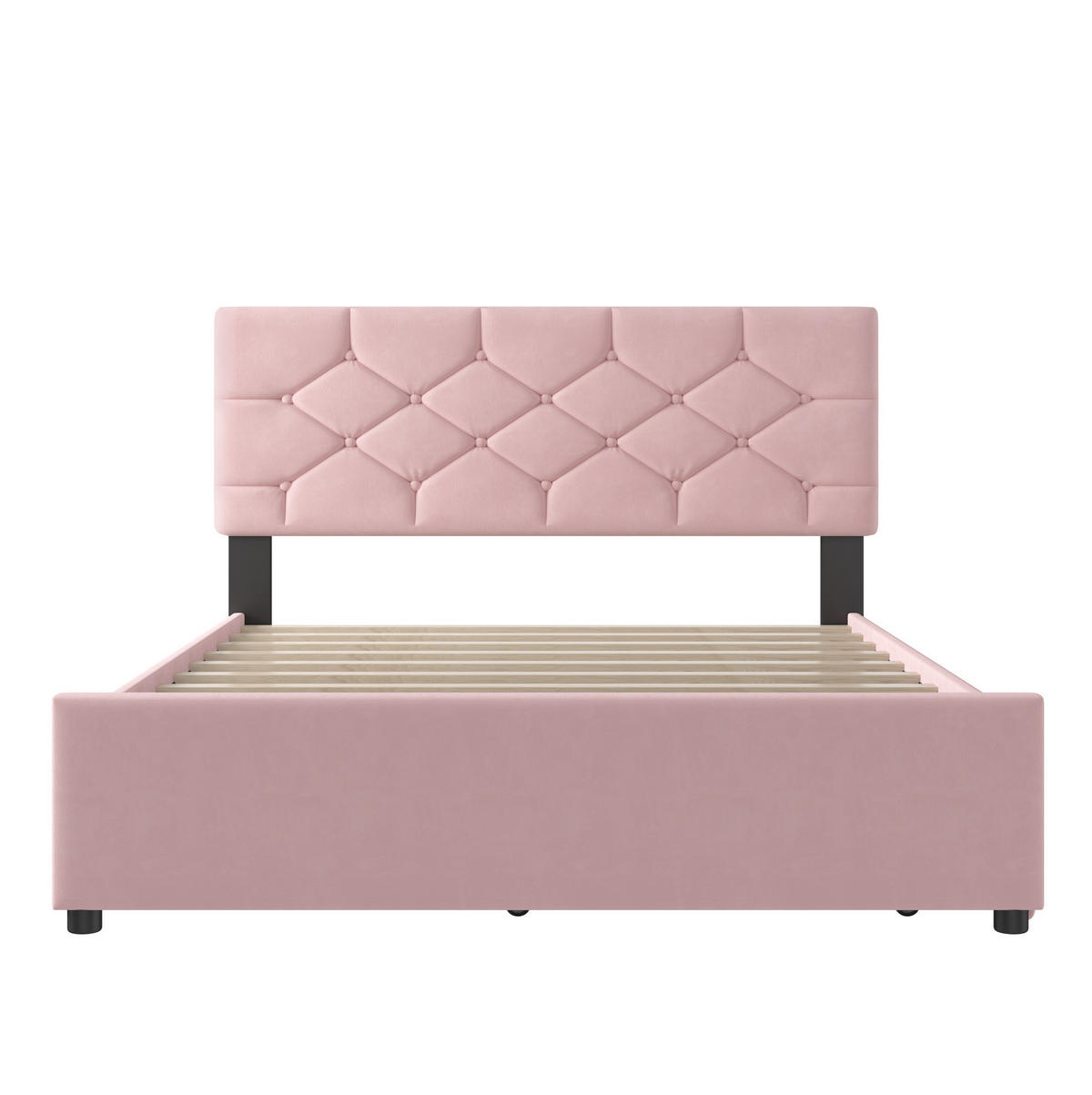 POLSTERBETT 140/200 cm in Rosa aus Samt mit Rollbett und Lattenrost - Rosa, Textil (140/200cm) - Flora Grace
