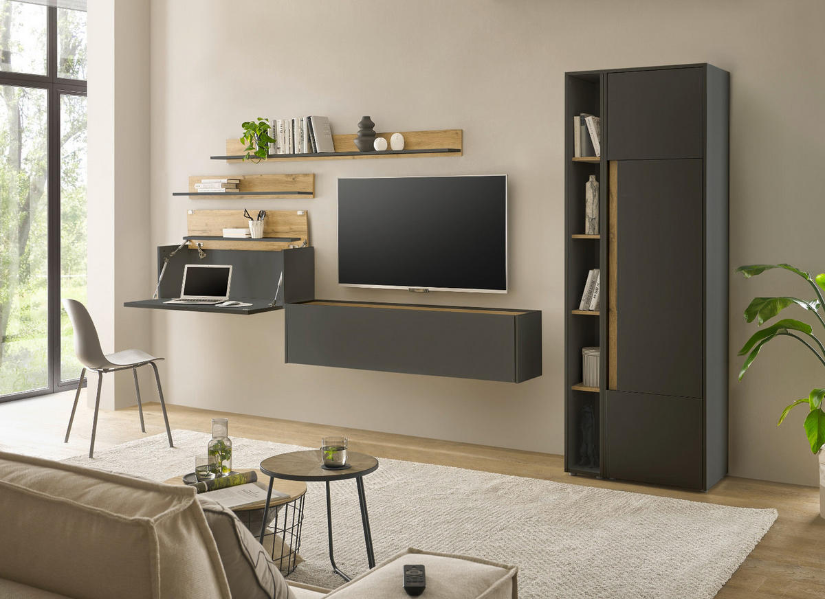 AKTENREGAL grau matt, Eiche Wotan 100 cm, Wandregal für Homeoffice und Büro - Eiche Wotan/Grau, Holzwerkstoff (100/15/17cm) - Furn.Design