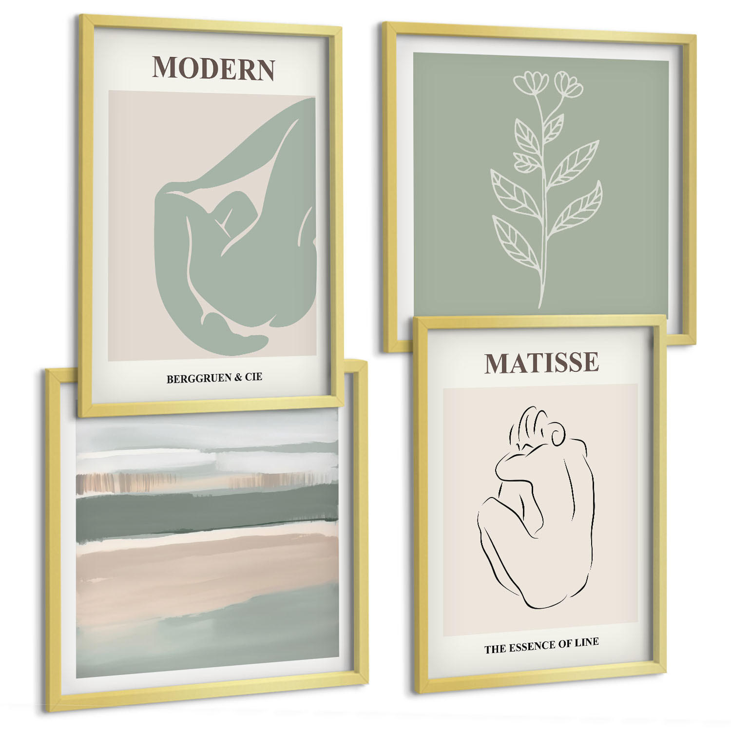 BILDER SET 4er Set - 50x50 cm & 40x60 cm Goldrahmen - Abstrakte Pflanzenformen - Goldfarben, Kunststoff (50/50cm) - TULUP